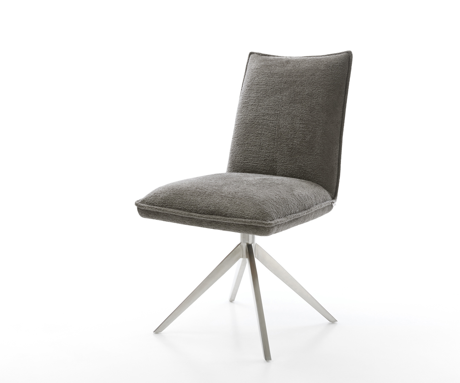 Étkezőszék Lelio-Flex bouclé puha sötét bézs kereszt láb széles rozsdamentes acél 360° forgatható hintamechanizmus zsákrugó