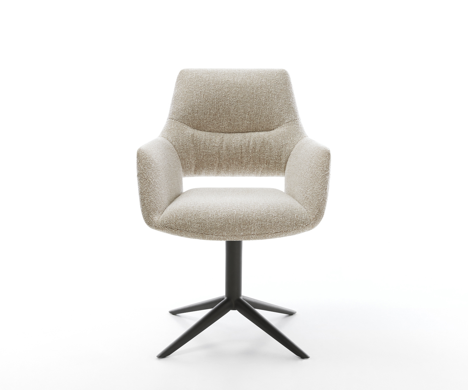 Étkezőszék Yago-Flex karfás szövetszövet puha bézs kereszt láb fekete 360° forgatható billenő zsákrugós matrac - Image 2