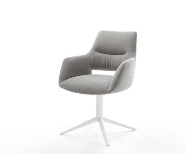 Étkezőszék Yago-Flex kárpitozott karfás strukturált szövet puha szürke fehér kereszt láb 360° forgatható billenő zsákrugós