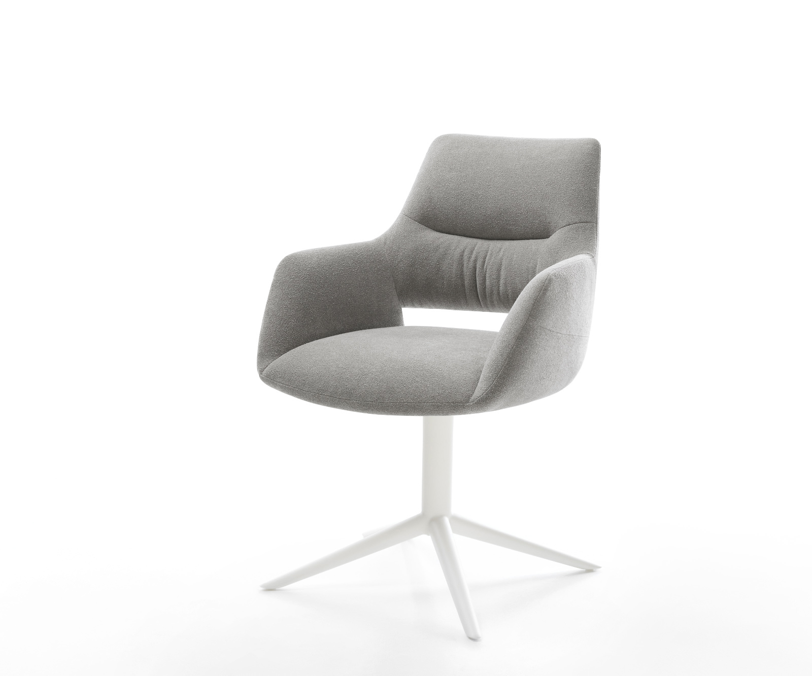 Étkezőszék Yago-Flex kárpitozott karfás strukturált szövet puha szürke fehér kereszt láb 360° forgatható billenő zsákrugós