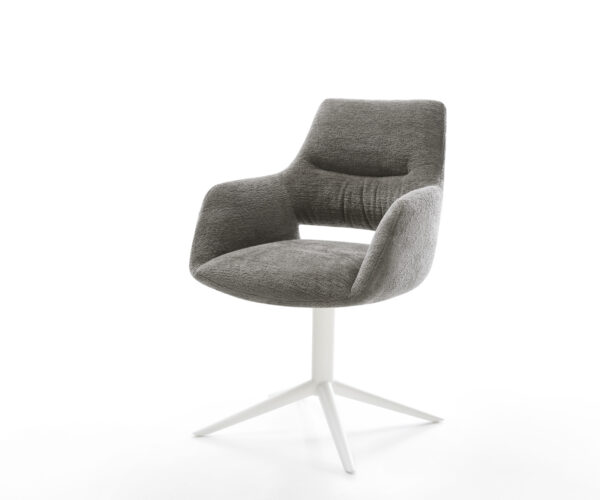 Étkezőszék Yago-Flex karfás bouclé puha sötét bézs kereszt láb fehér 360° forgatható billenő zsákrugós