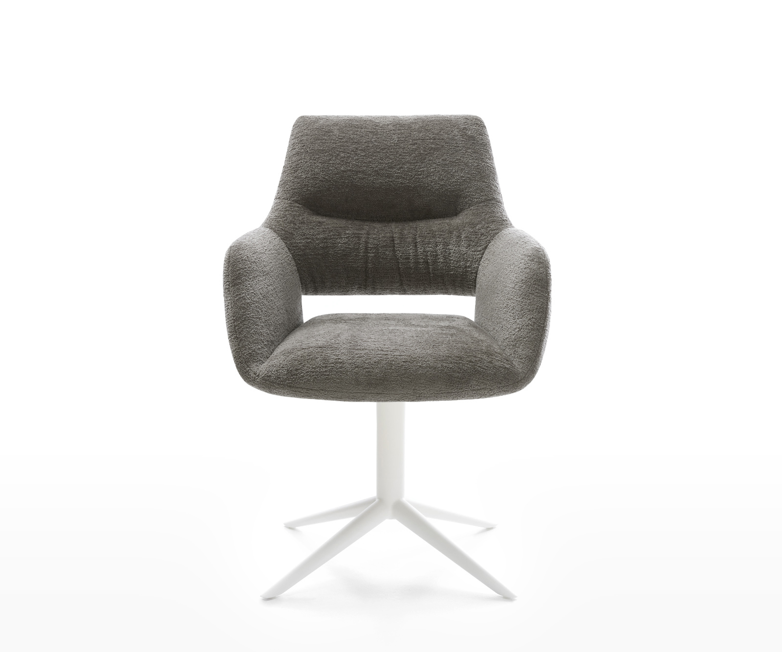 Étkezőszék Yago-Flex karfás bouclé puha sötét bézs kereszt láb fehér 360° forgatható billenő zsákrugós - Image 2