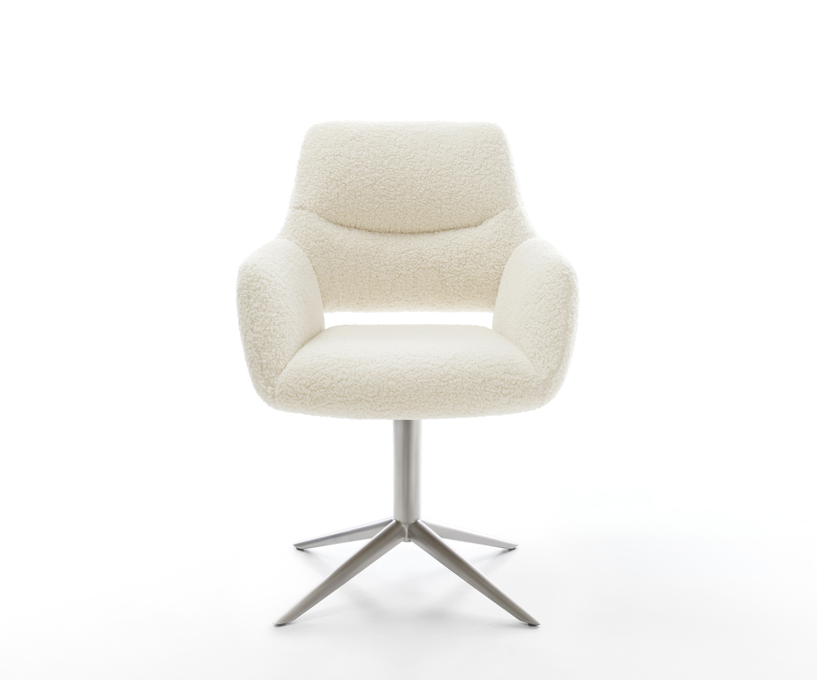 Étkezőszék Yago-Flex karfás teddy szövet bézs rozsdamentes acél kereszt láb 360° forgatható billenő zsákrugós - Image 2