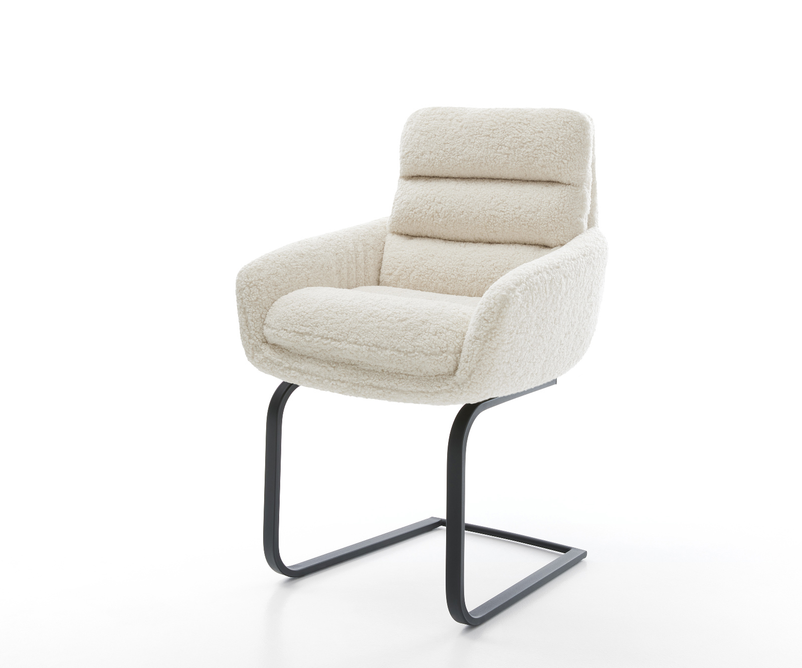 Étkezőszék Abelia-Flex kárpitozott karfás teddy szövet bézs lapos fekete konzolos láb