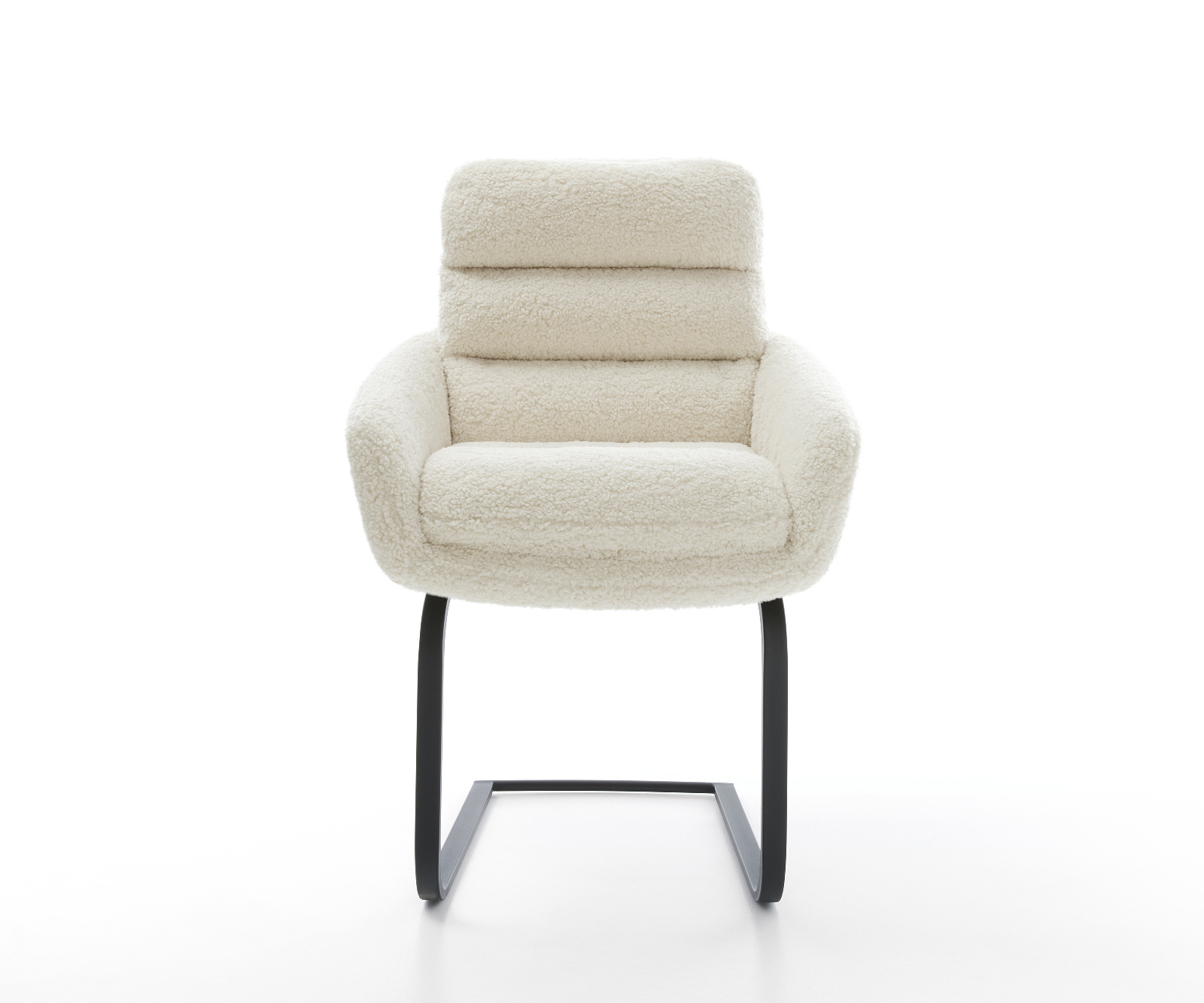 Étkezőszék Abelia-Flex kárpitozott karfás teddy szövet bézs lapos fekete konzolos láb - Image 2