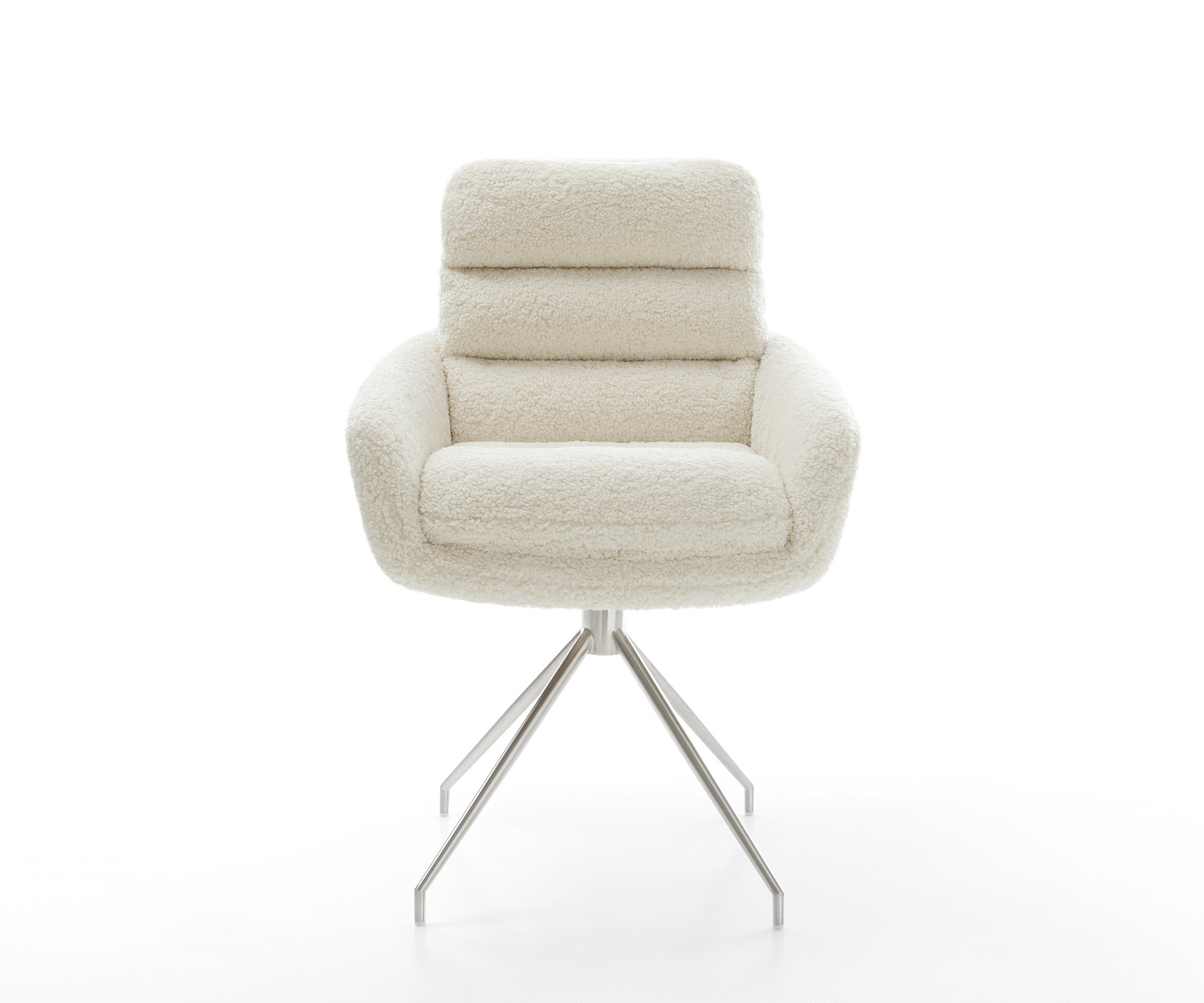 Étkezőszék Abelia-Flex karfás teddy szövet bézs kúpos rozsdamentes acél kereszt lábbal - Image 2