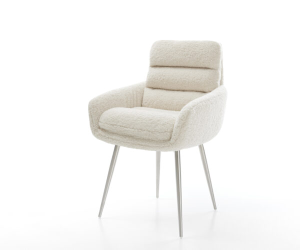 Étkezőszék Abelia-Flex karfás teddyszövet bézs 4 láb kúpos rozsdamentes acél