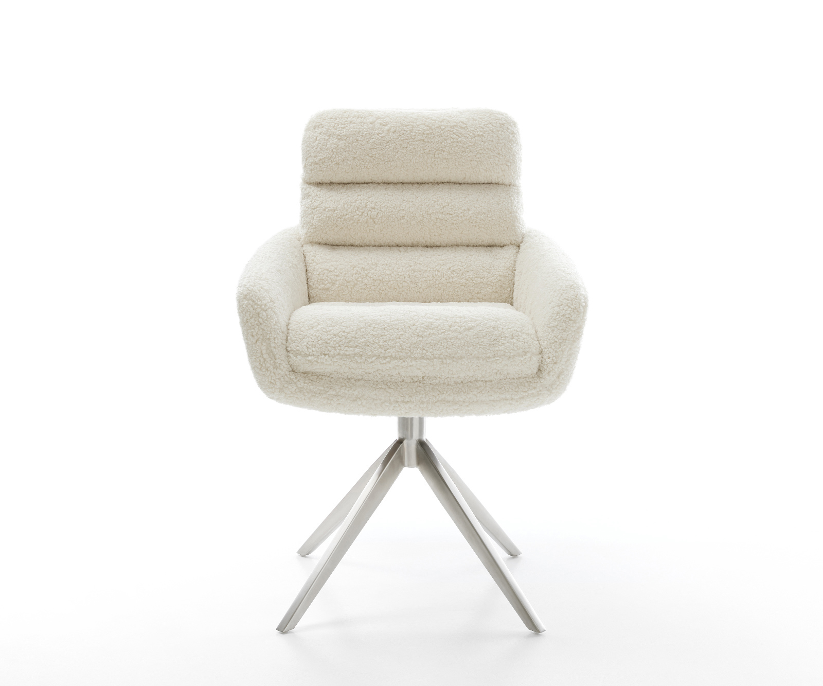 Étkezőszék Abelia-Flex karfás teddy szövet bézs kereszt láb széles rozsdamentes acél 360° forgatható billenő - Image 2