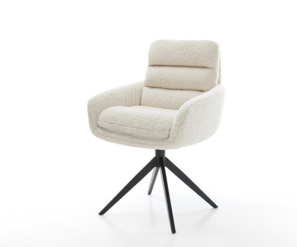 Étkezőszék Abelia-Flex karfás teddy szövet bézs kereszt láb széles fekete 360° forgatható billenő