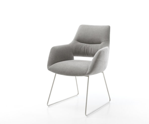Étkezőszék Yago-Flex kárpitozott karfás strukturált szövet puha szürke vékony fém láb zsákrugós