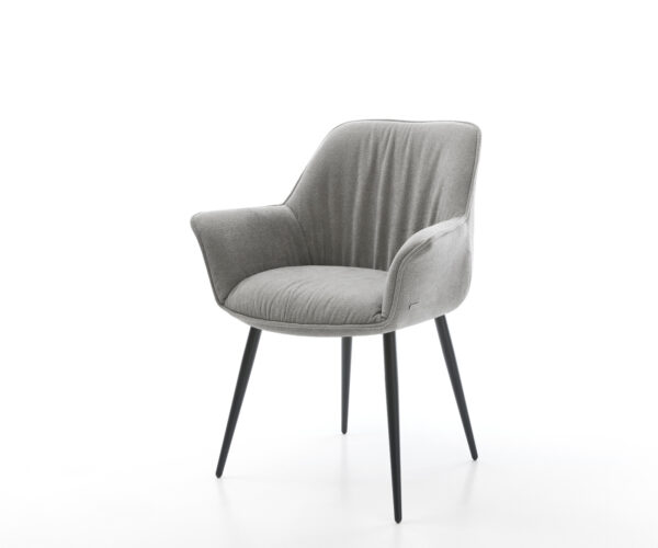 Étkezőszék Keila-Flex kárpitozott karfás strukturált szövet puha szürke 4 láb kúpos fekete