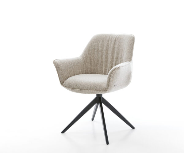 Étkezőszék Keila-Flex kárpitozott karfás szövettel puha bézs kereszt lábbal széles fekete 360° forgatható billenő funkció