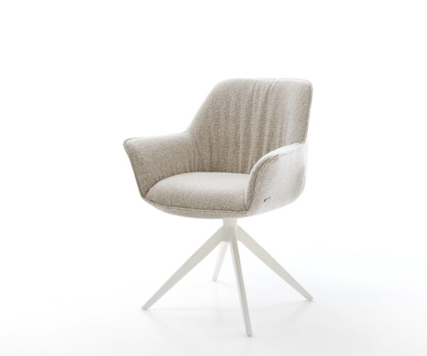 Étkezőszék Keila-Flex karfás szövettel puha bézs kereszt láb széles fehér 360° forgatható billenő