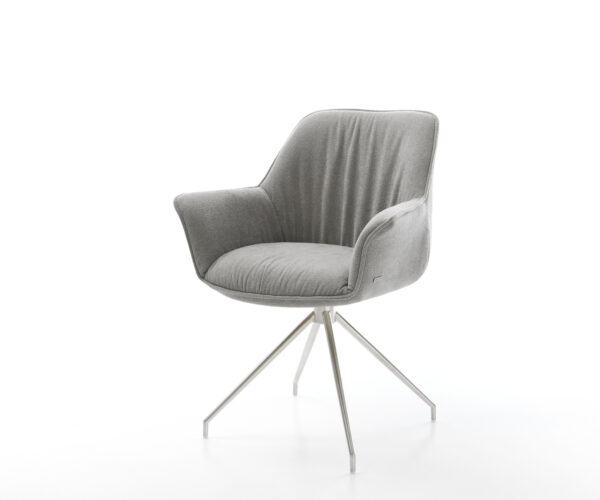 Étkezőszék Keila-Flex kárpitozott karfás strukturált szövet puha szürke kereszt láb kúpos rozsdamentes acél