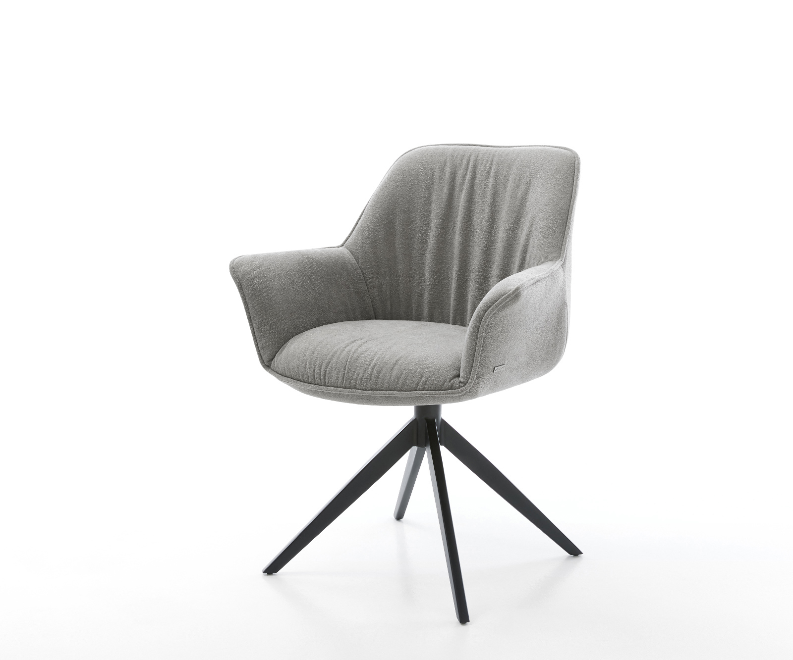 Étkezőszék Keila-Flex kárpitozott karfás strukturált szövet puha szürke kereszt láb széles fekete 360° forgatható billenő