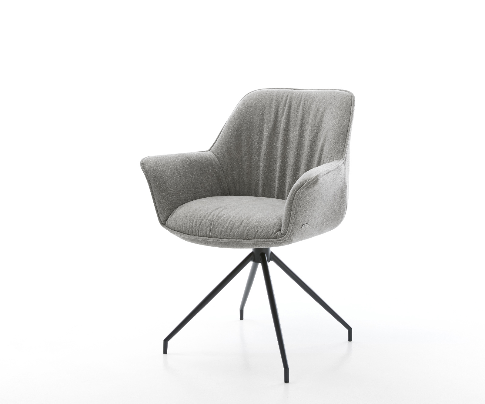 Étkezőszék Keila-Flex kárpitozott karfás strukturált szövet puha szürke kereszt láb kúpos fekete