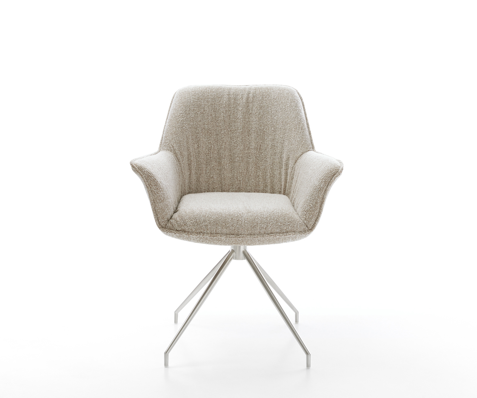 Étkezőszék Keila-Flex karfás szövetszövet puha bézs kereszt láb kúpos rozsdamentes acél - Image 2