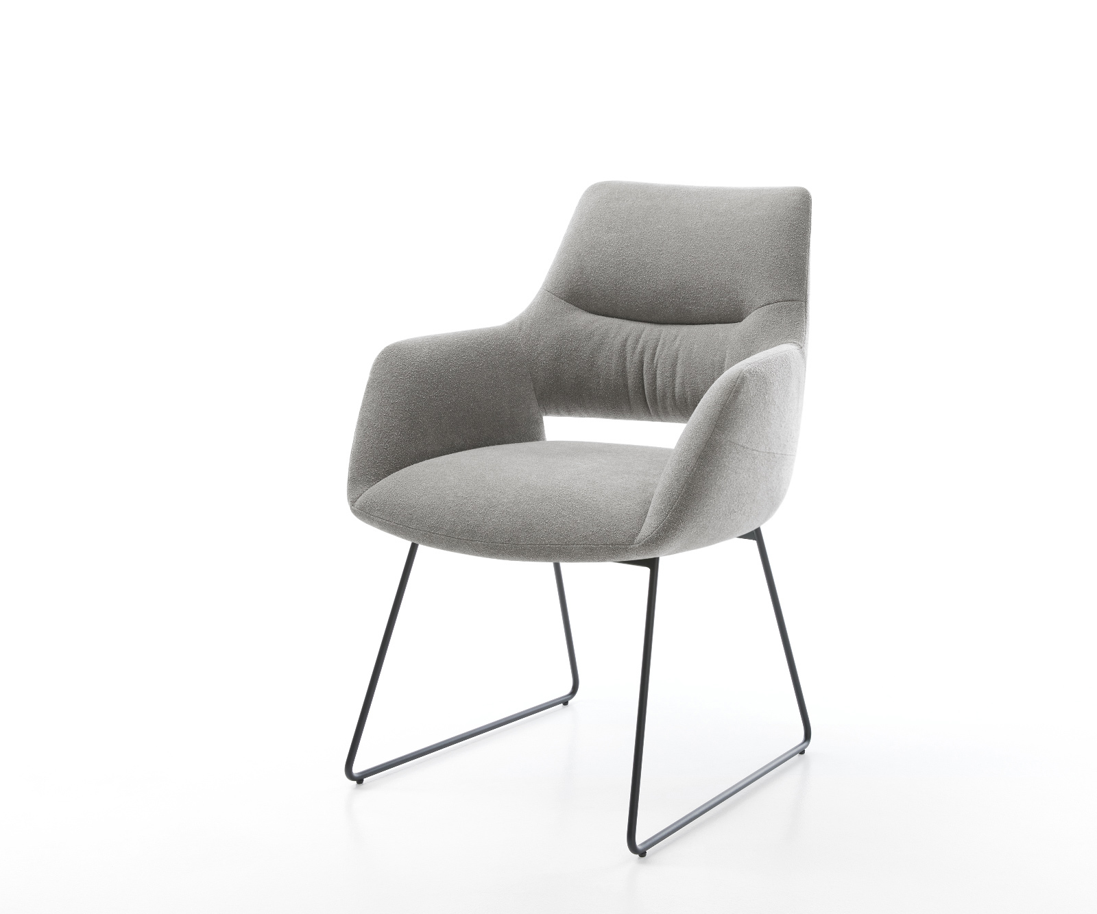 Étkezőszék Yago-Flex kárpitozott karfás strukturált szövet puha szürke vékony fekete láb zsákrugós