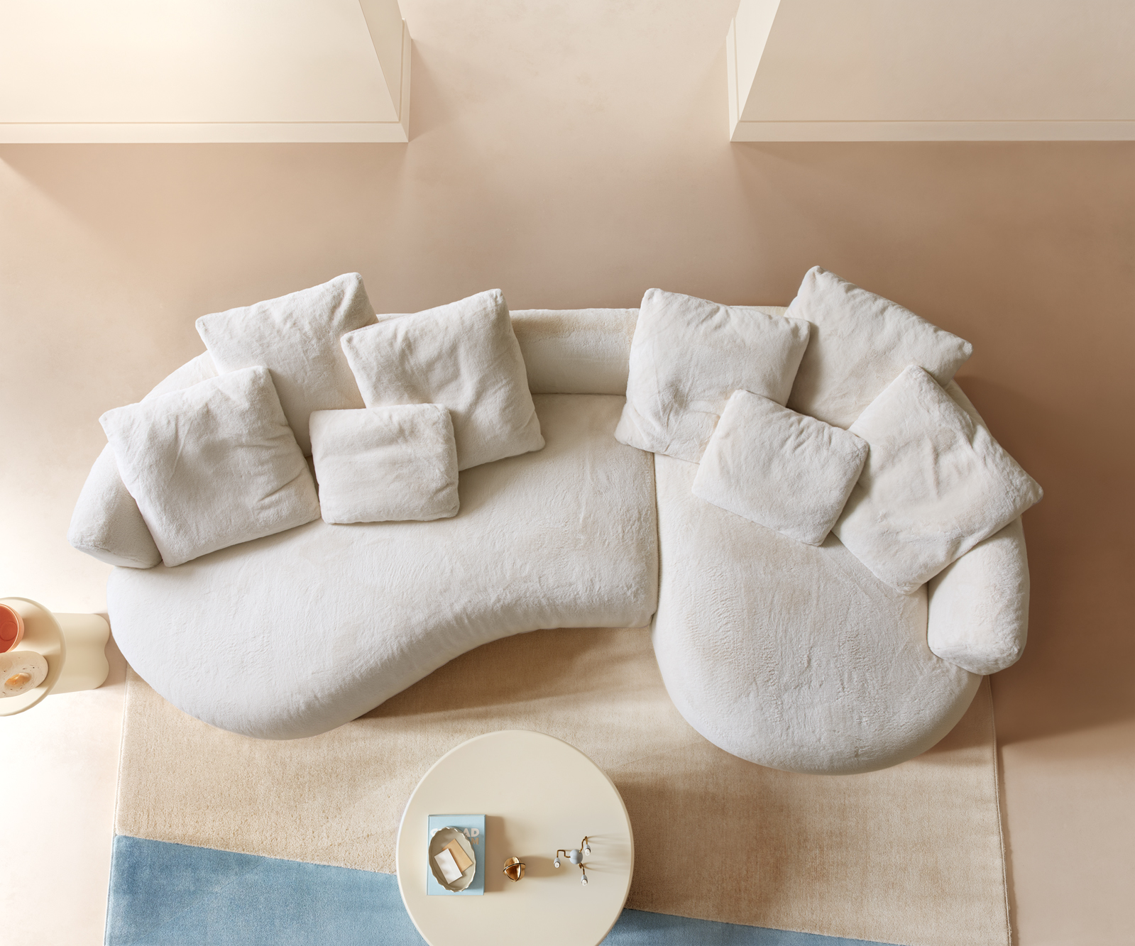 Nagy kanapé Edina 330x170 cm plüss krémfehér - Image 5