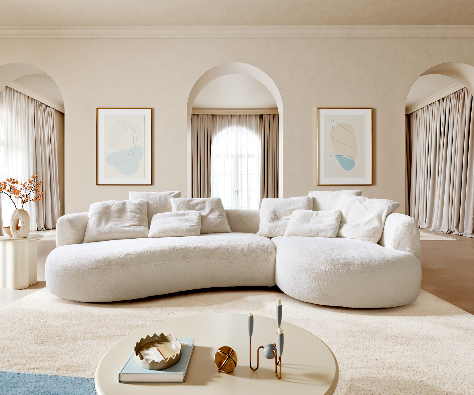 Nagy kanapé Edina 330x170 cm plüss krémfehér - Image 2