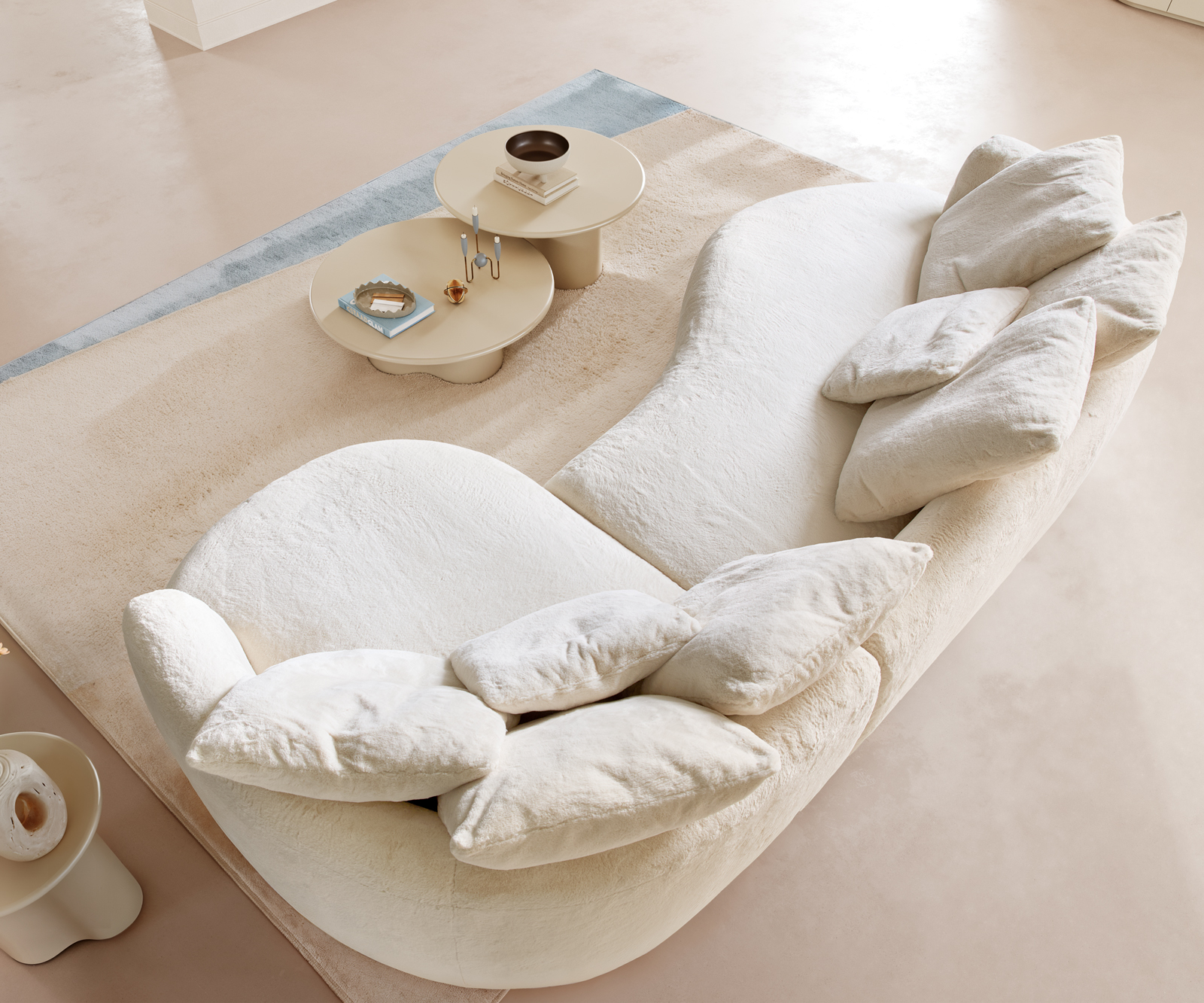 Nagy kanapé Edina 330x170 cm plüss krémfehér - Image 4