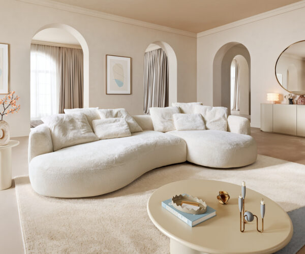 Nagy kanapé Edina 330x170 cm plüss krémfehér