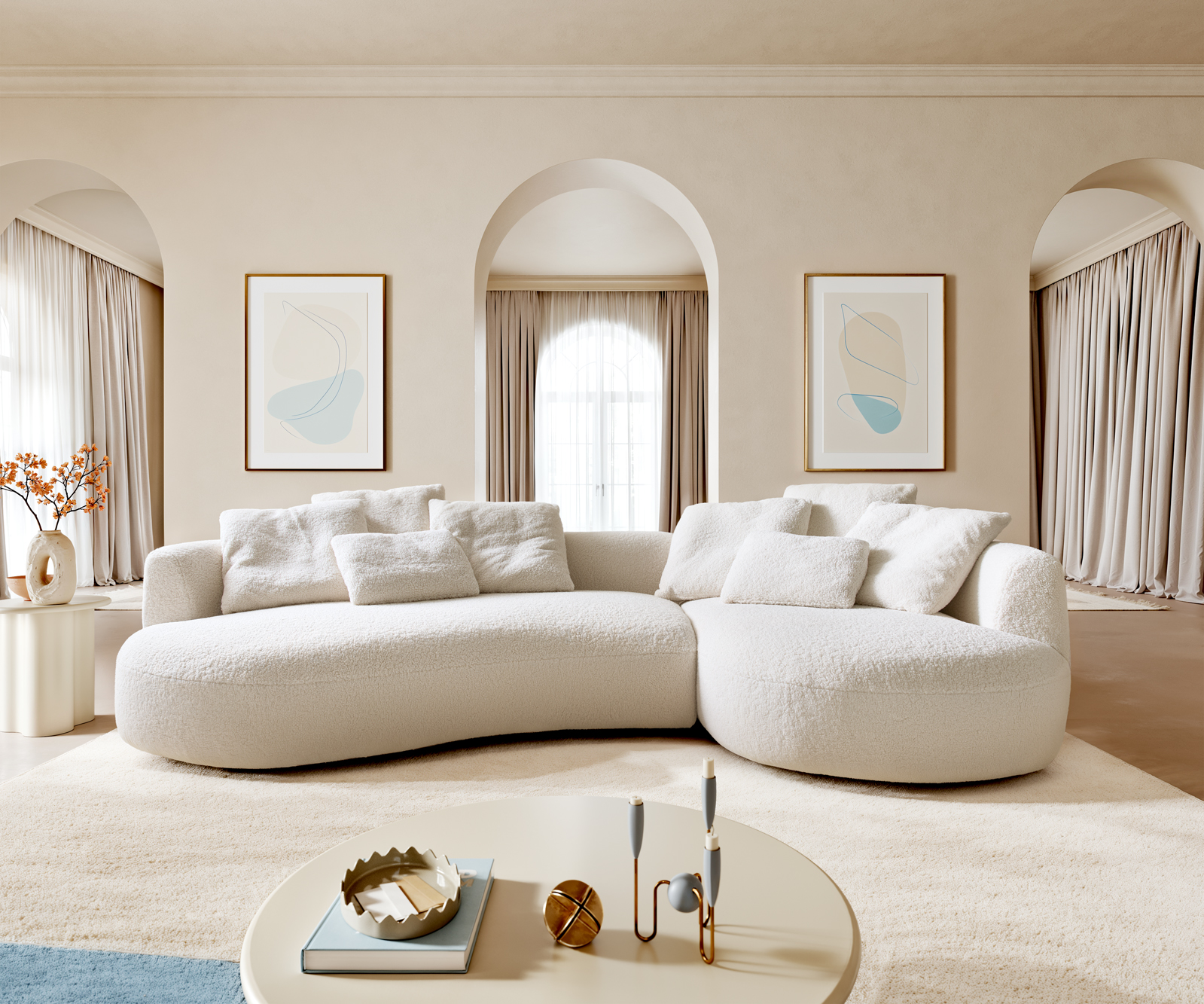 Nagy kanapé Edina 330x170 cm teddy szövet bézs - Image 2