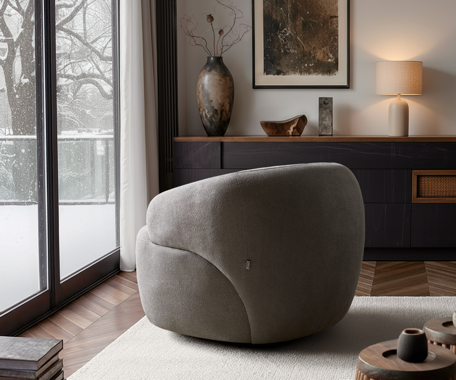 Lounge fotel Nova 88x88 cm strukturált szövet puha szürke - Image 7