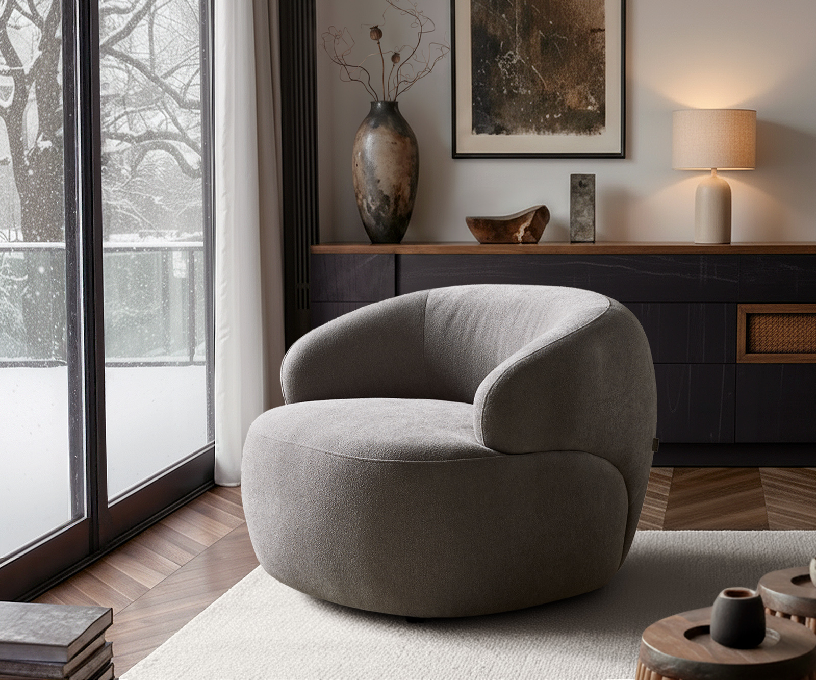 Lounge fotel Nova 88x88 cm strukturált szövet puha szürke