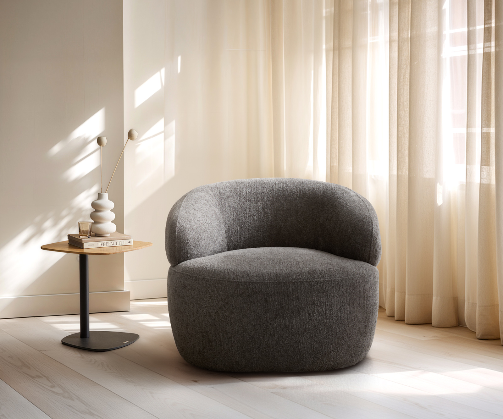 Lounge fotel Nova 88x88 cm bouclé puha sötét bézs - Image 2