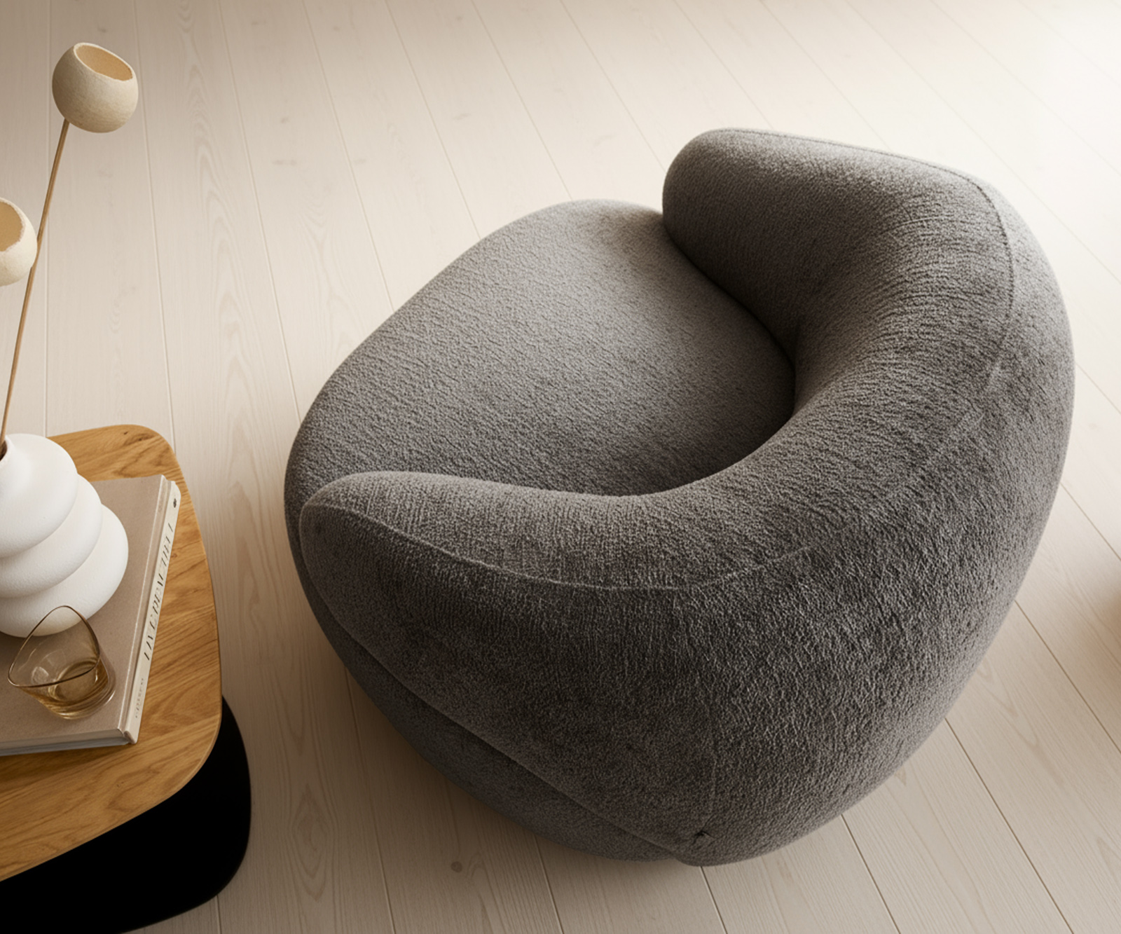 Lounge fotel Nova 88x88 cm bouclé puha sötét bézs - Image 4