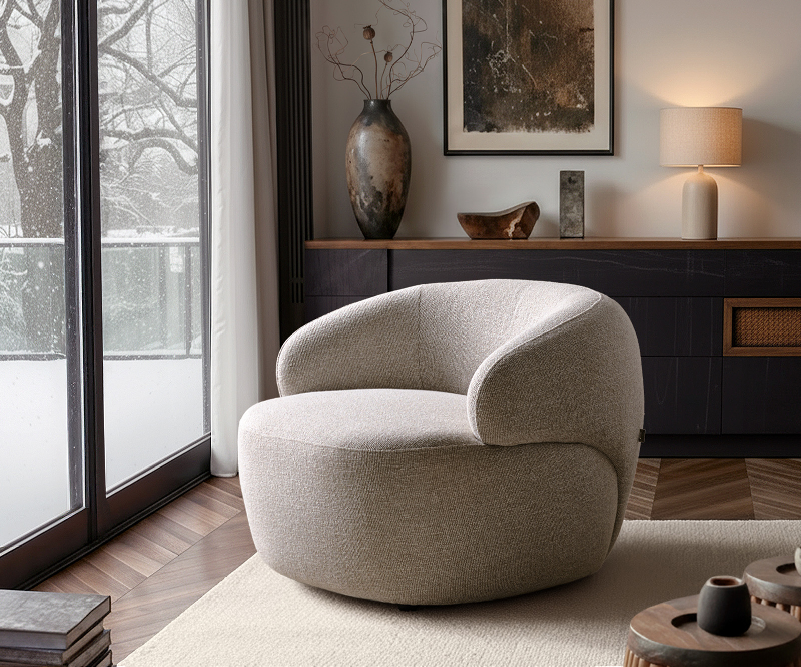 Lounge fotel Nova 88x88 cm szövött szövet puha bézs