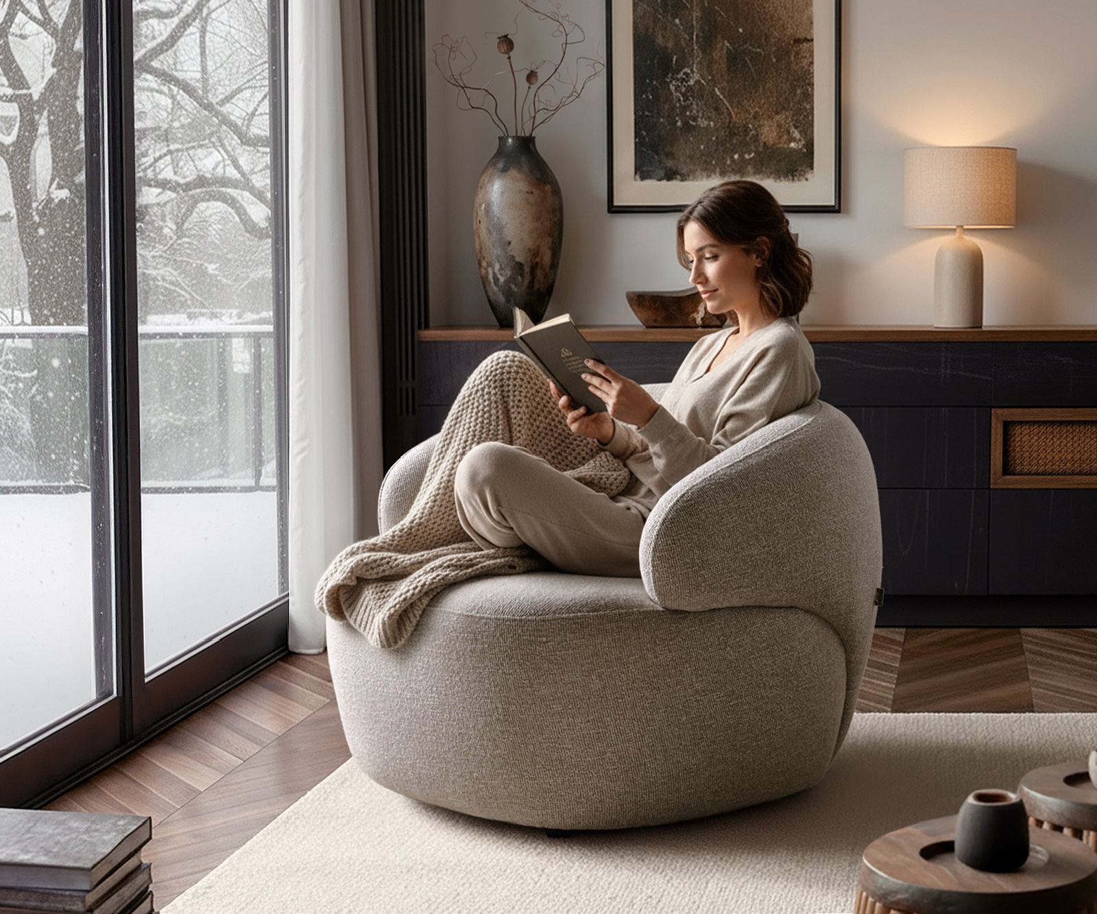 Lounge fotel Nova 88x88 cm szövött szövet puha bézs - Image 2