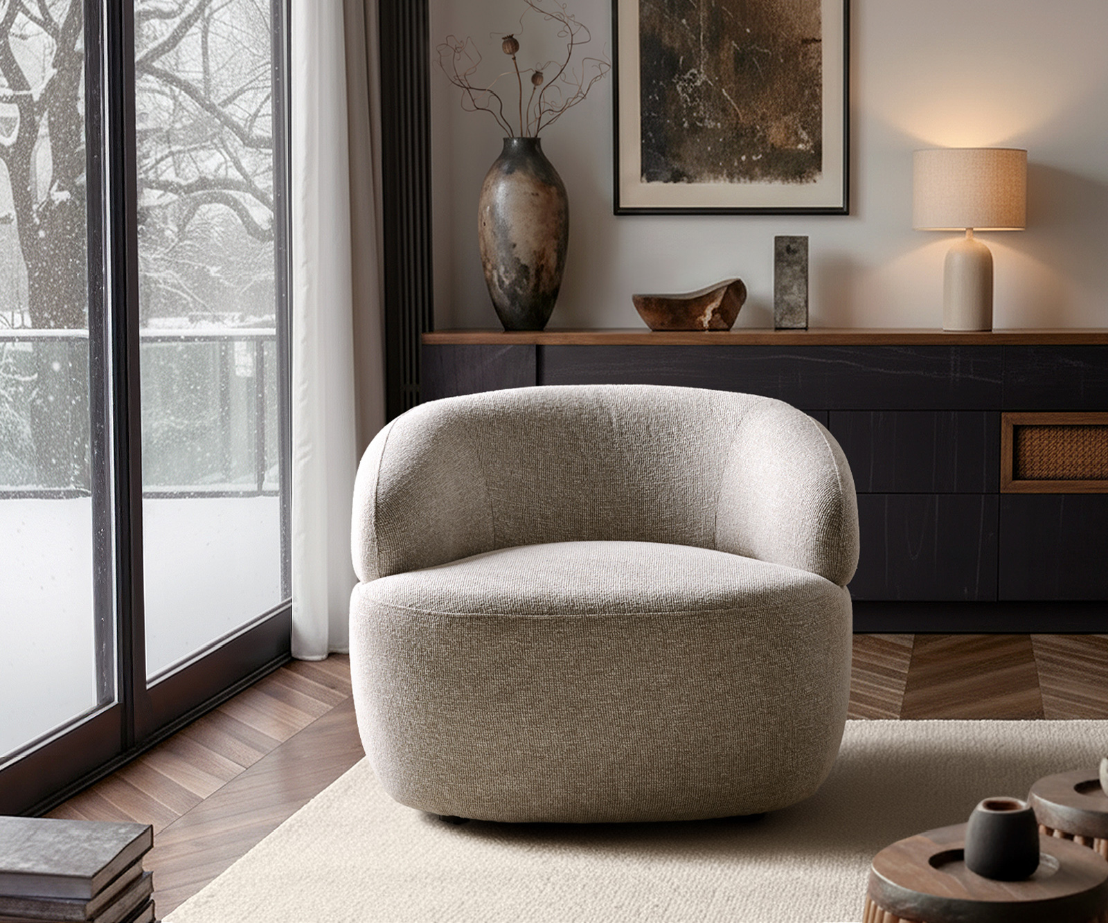 Lounge fotel Nova 88x88 cm szövött szövet puha bézs - Image 4