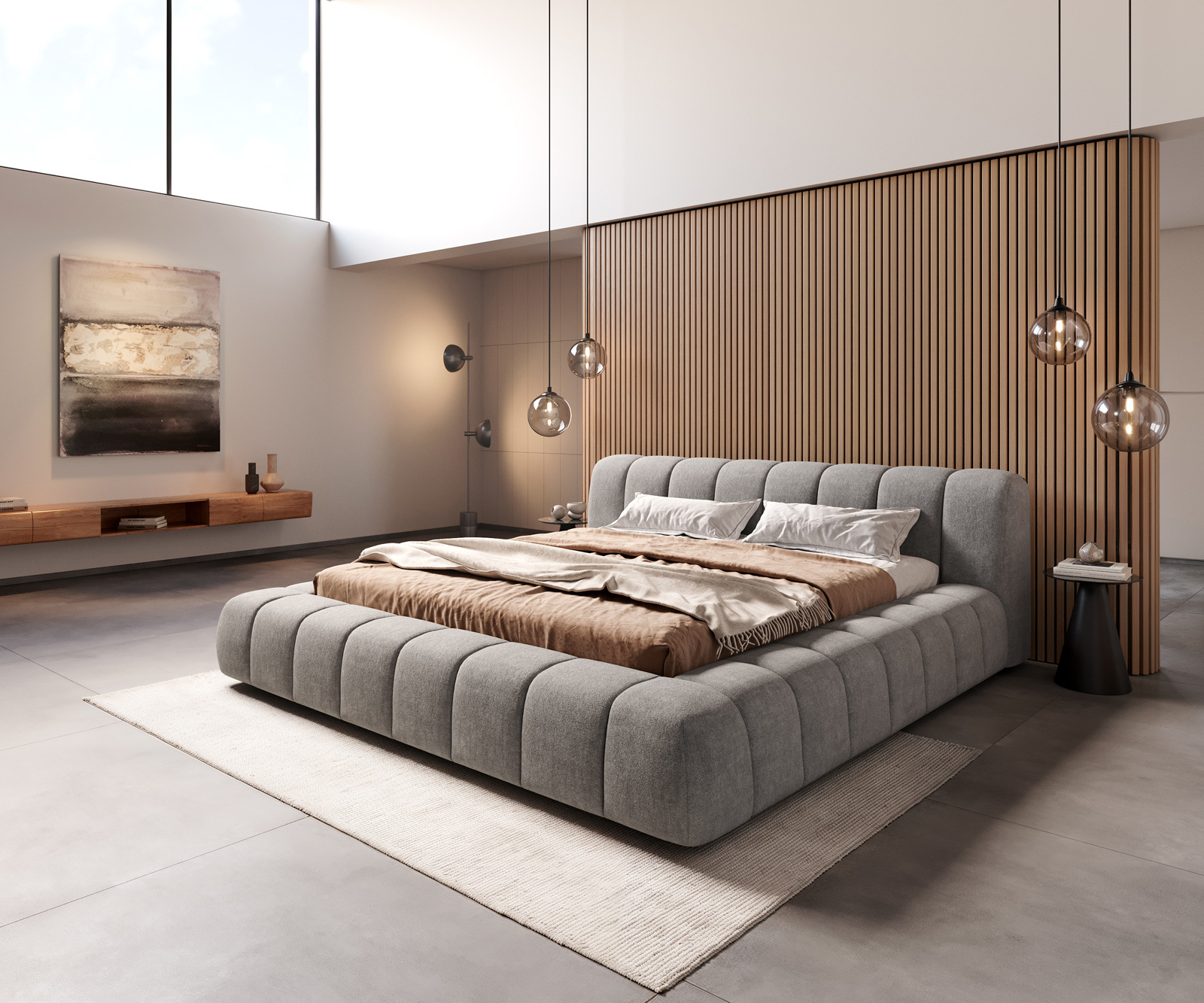 Kárpitozott ágy Cutio 180x200 cm strukturált szövet puha szürke