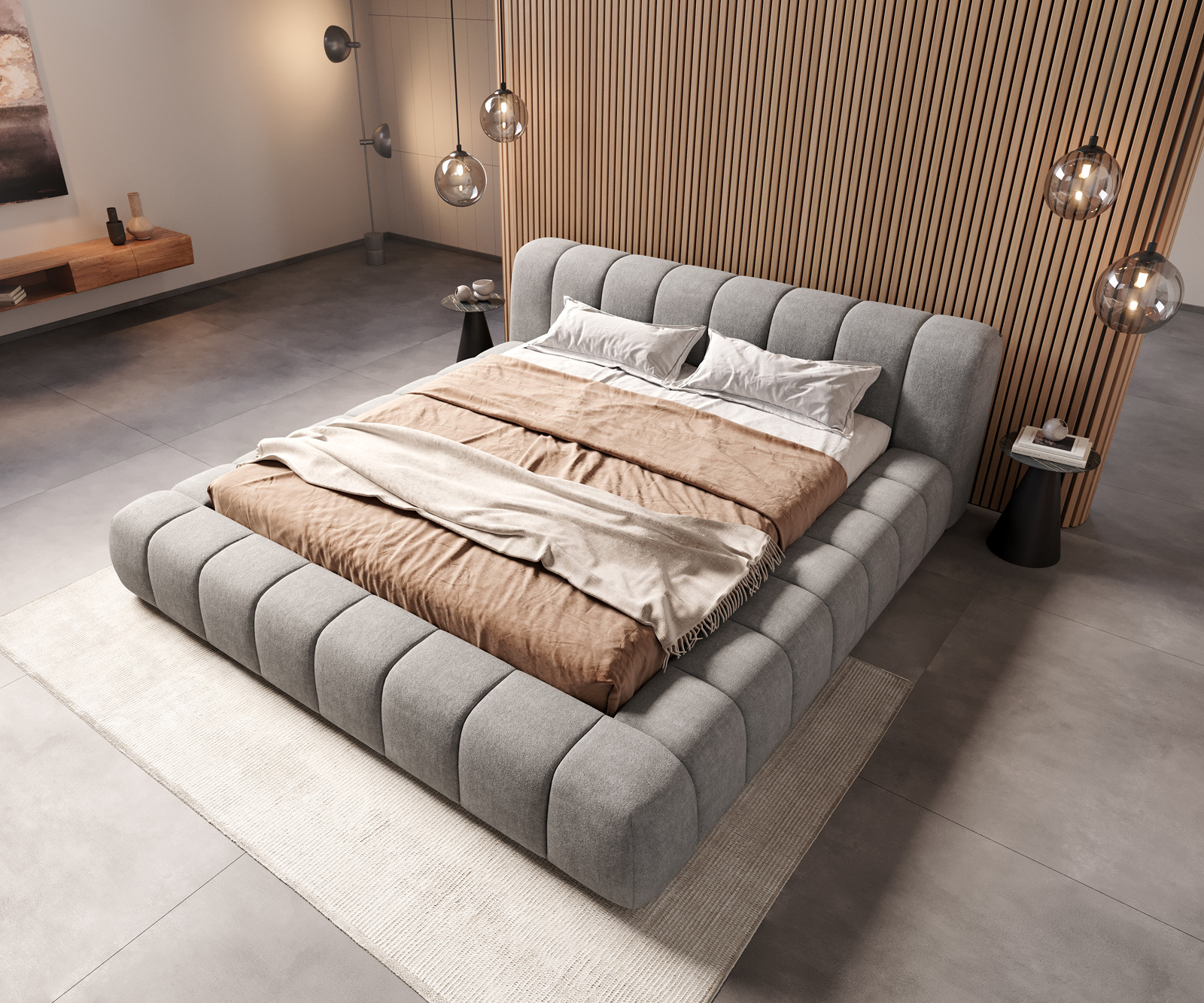 Kárpitozott ágy Cutio 180x200 cm strukturált szövet puha szürke - Image 2