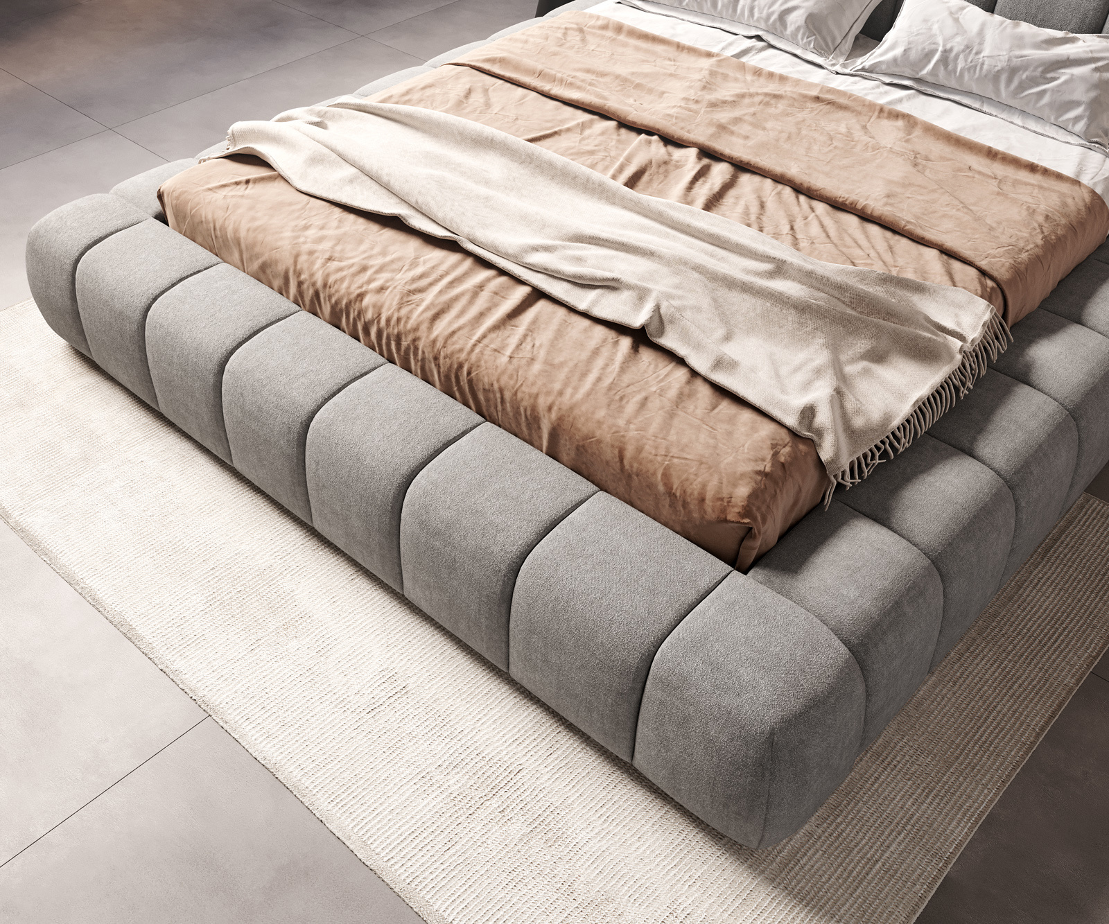 Kárpitozott ágy Cutio 180x200 cm strukturált szövet puha szürke - Image 6