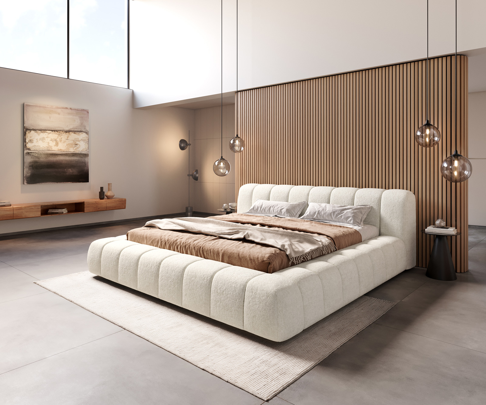 Kárpitozott ágy Cutio 180x200 cm bouclé puha bézs