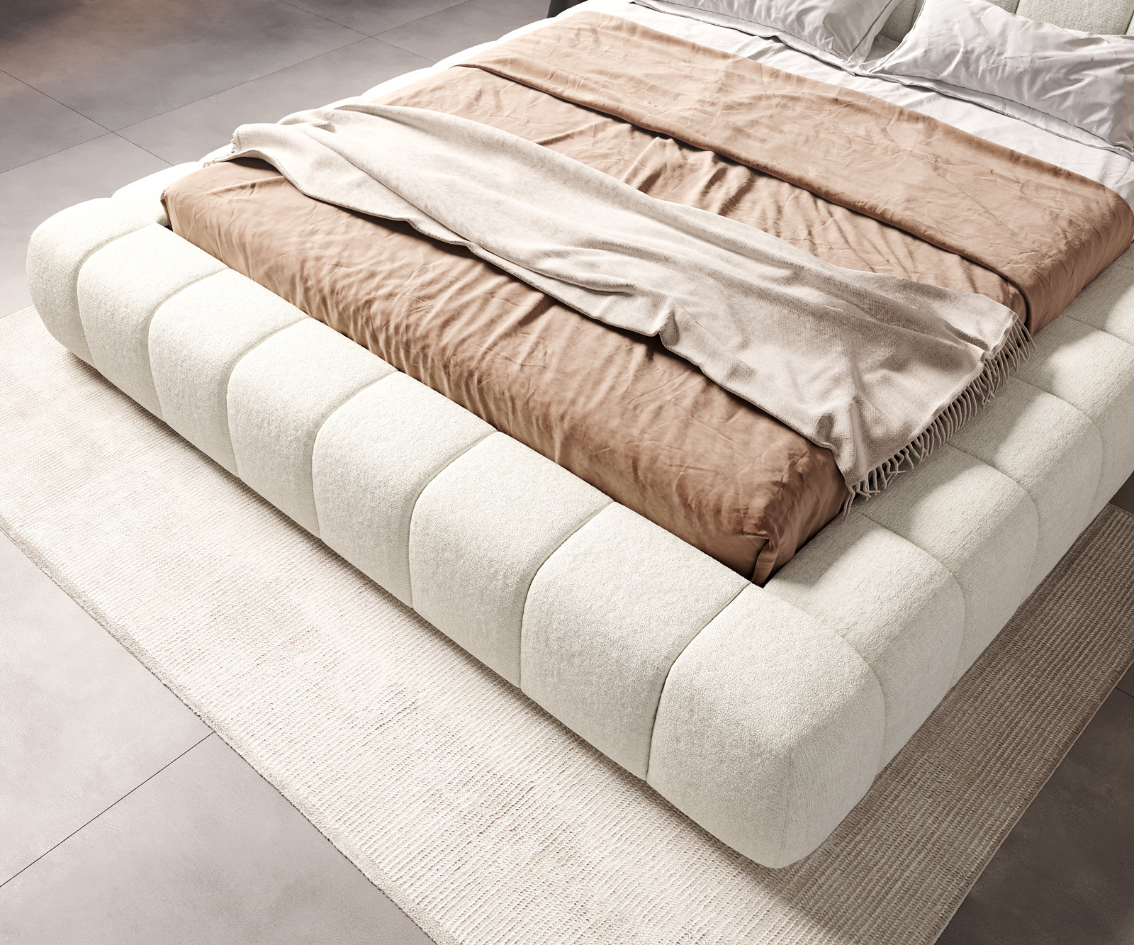 Kárpitozott ágy Cutio 180x200 cm bouclé puha bézs - Image 5