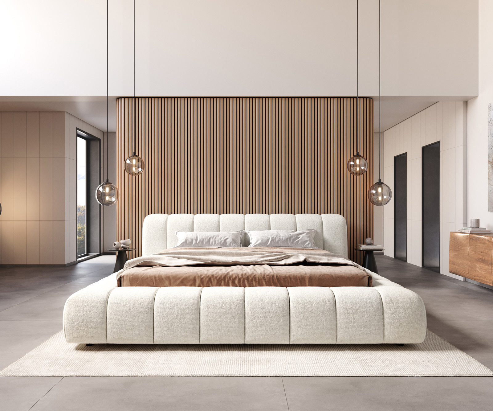 Kárpitozott ágy Cutio 180x200 cm bouclé puha bézs - Image 3