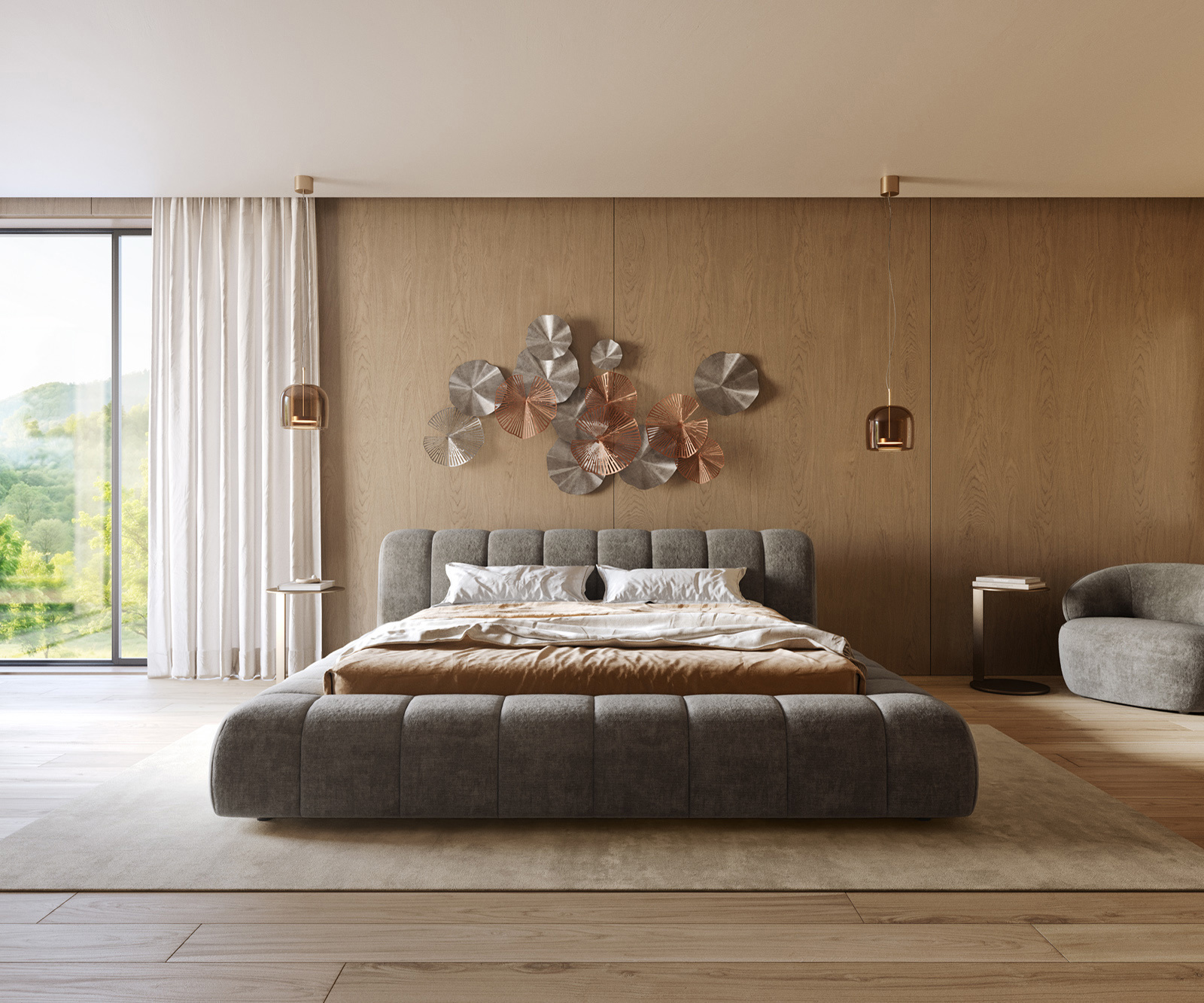 Kárpitozott ágy Cutio 180x200 cm bouclé puha sötét bézs - Image 4