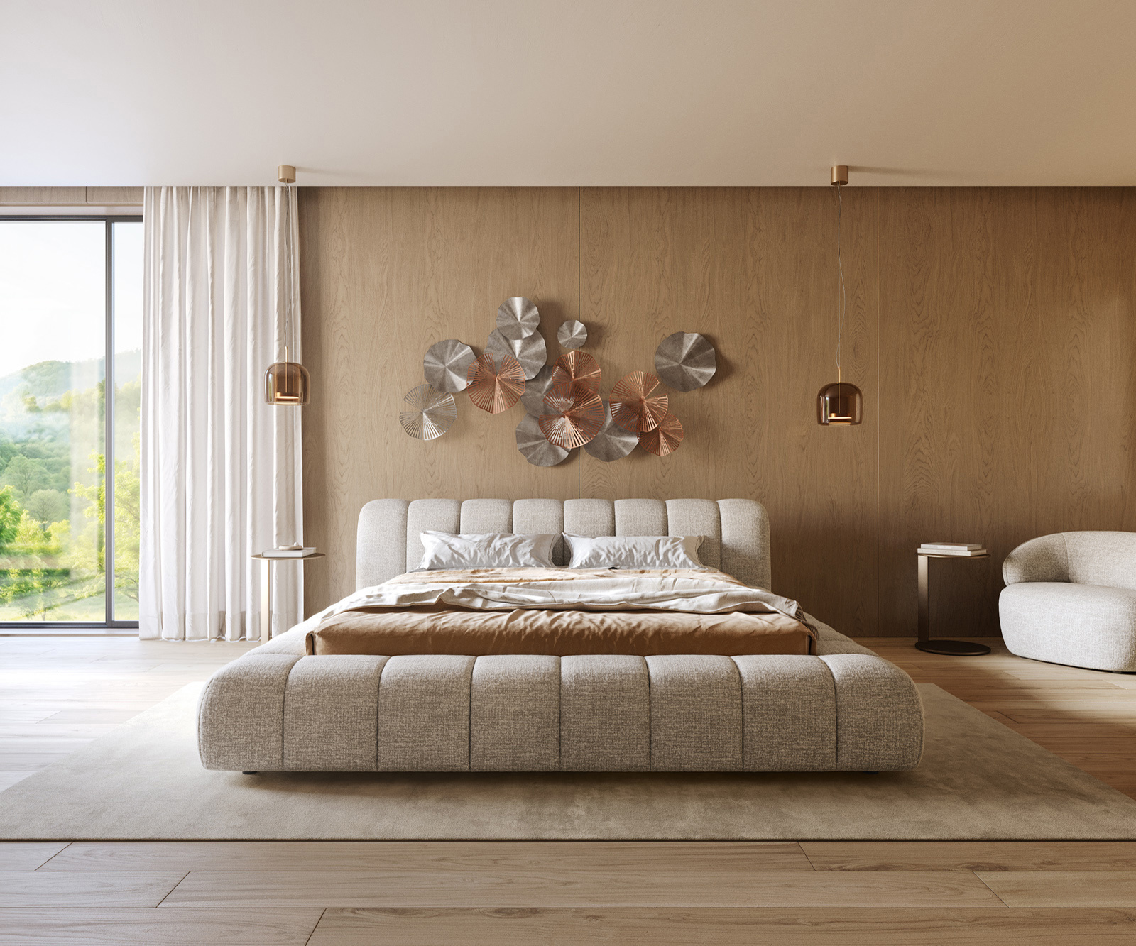 Kárpitozott ágy Cutio 180x200 cm szövött szövet puha bézs - Image 4