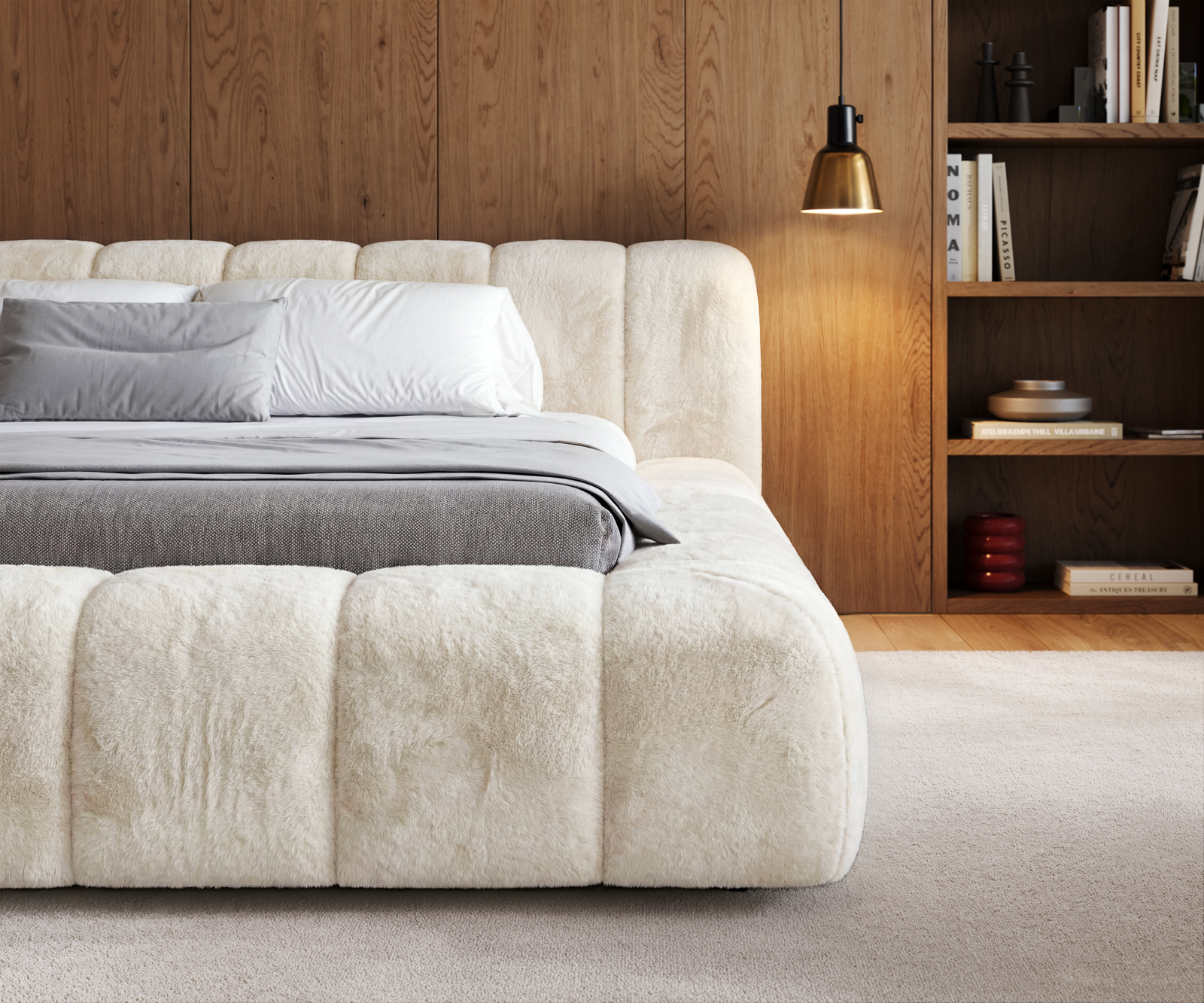 Kárpitozott ágy Cutio 180x200 cm plüss krémfehér - Image 6