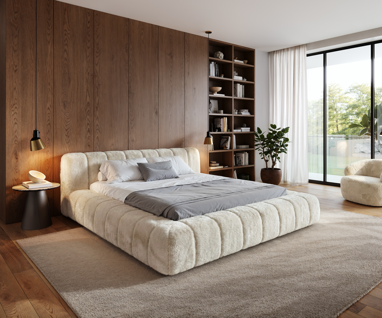 Kárpitozott ágy Cutio 180x200 cm plüss krémfehér