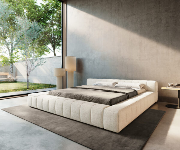 Kárpitozott ágy Espazio 180x200 cm bouclé puha bézs