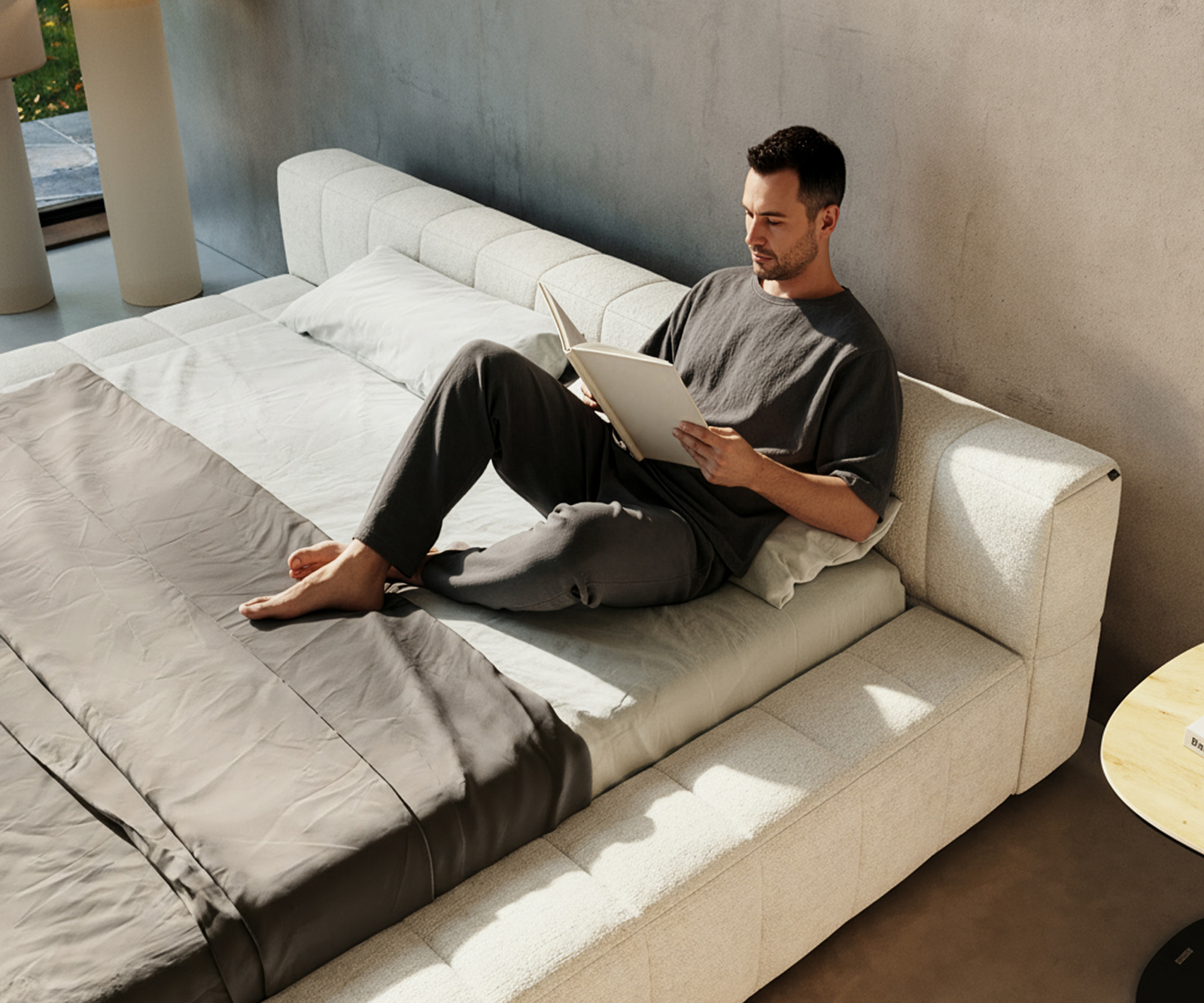 Kárpitozott ágy Espazio 180x200 cm bouclé puha bézs - Image 4