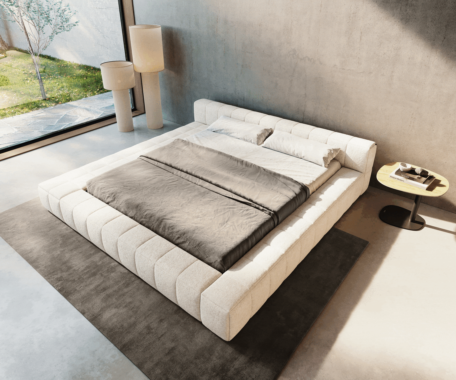 Kárpitozott ágy Espazio 180x200 cm bouclé puha bézs - Image 2