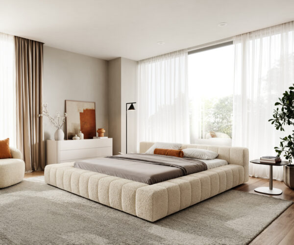 Kárpitozott ágy Espazio 180x200 cm teddy szövet bézs