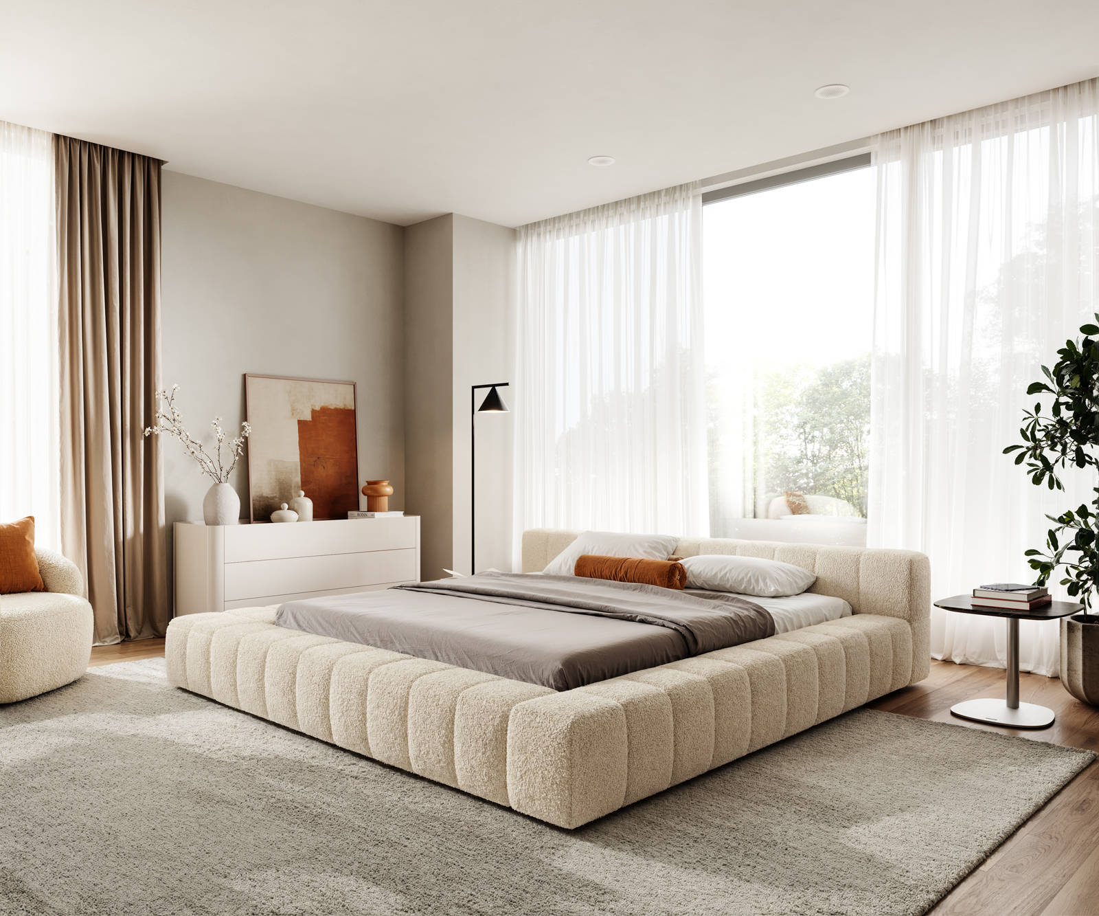 Kárpitozott ágy Espazio 180x200 cm teddy szövet bézs