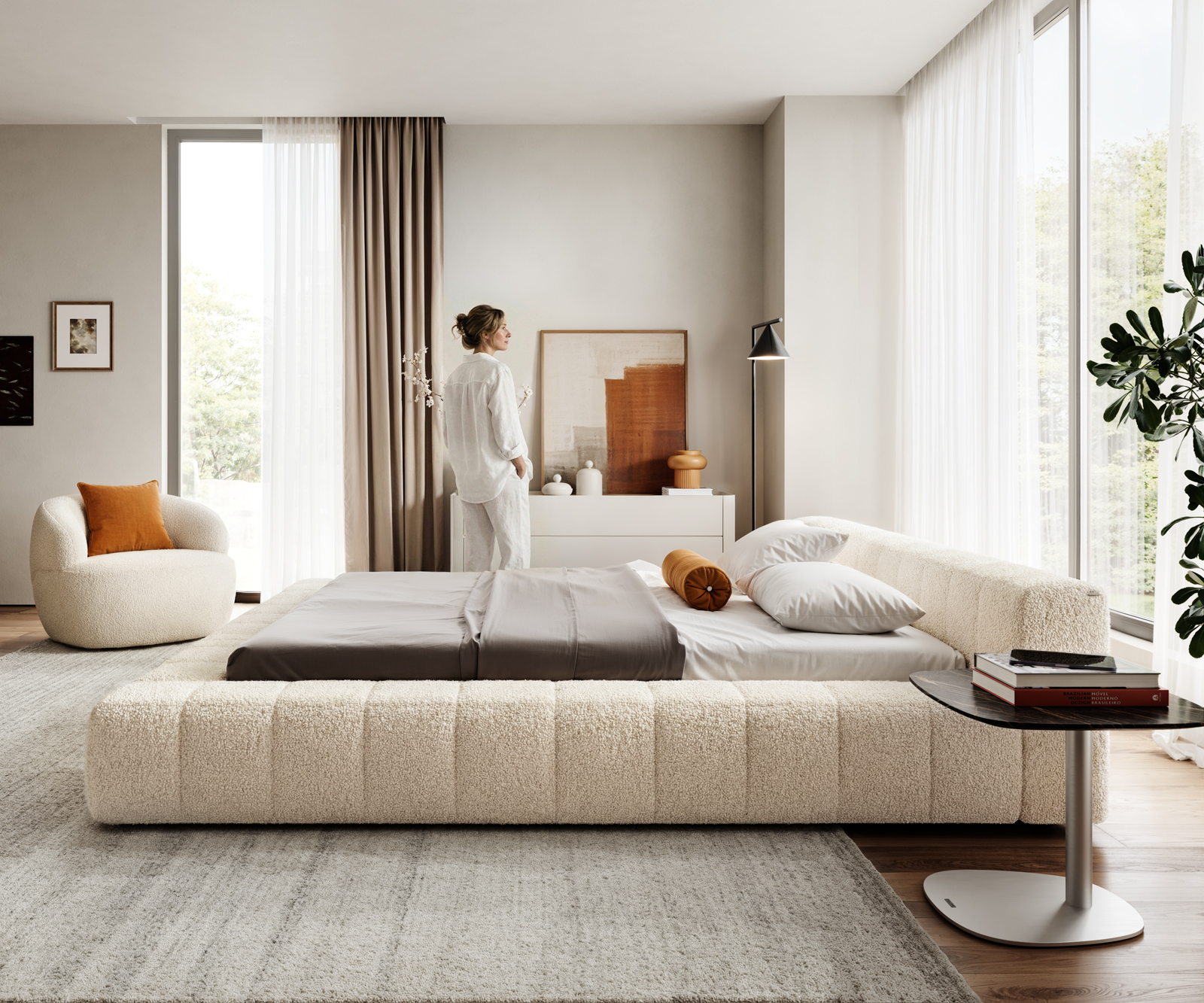 Kárpitozott ágy Espazio 180x200 cm teddy szövet bézs - Image 4